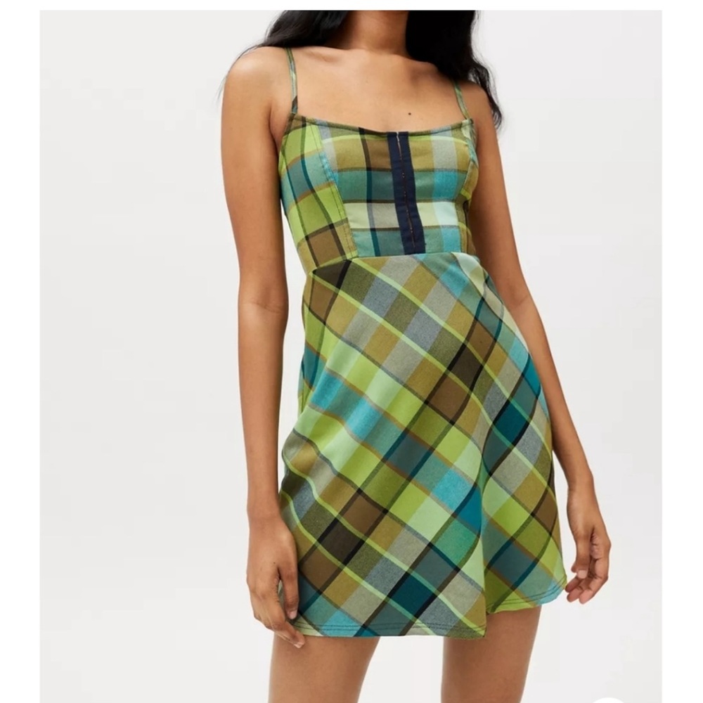 Urban Outfitters Greens and Blues Plaid Mini Dress - XS